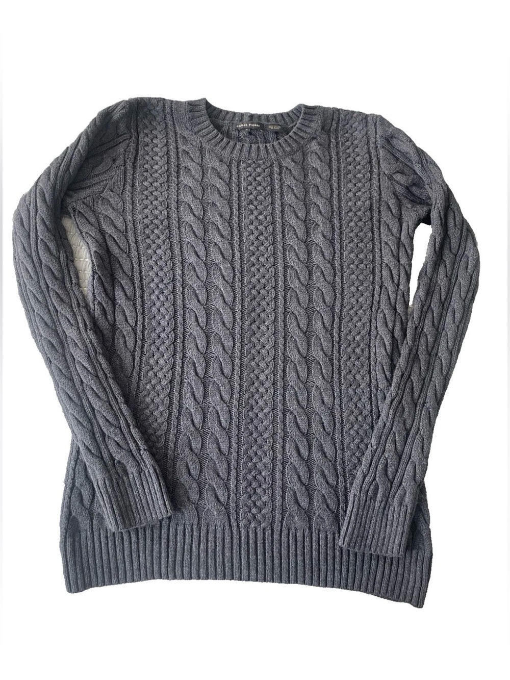 Cozy Cable Knit Fisherman Gray Sweater 100% Cotton Size S Jeanne Pierre